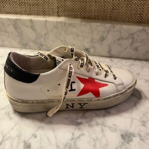 Golden Goose White Sneakers with Red Star and Black Heel